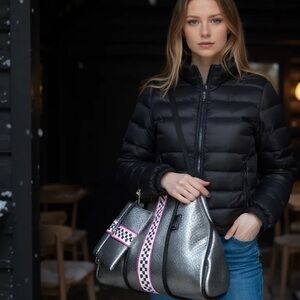 Waterproof Neoprene Totes Silver Pink Racer checks or Solid Gold purse bag tote